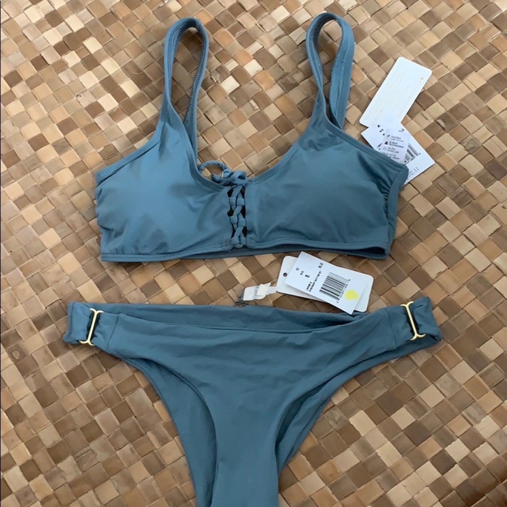 l*space Slate Blue Lace-Front Bikini Top & Low Rise Bottoms
